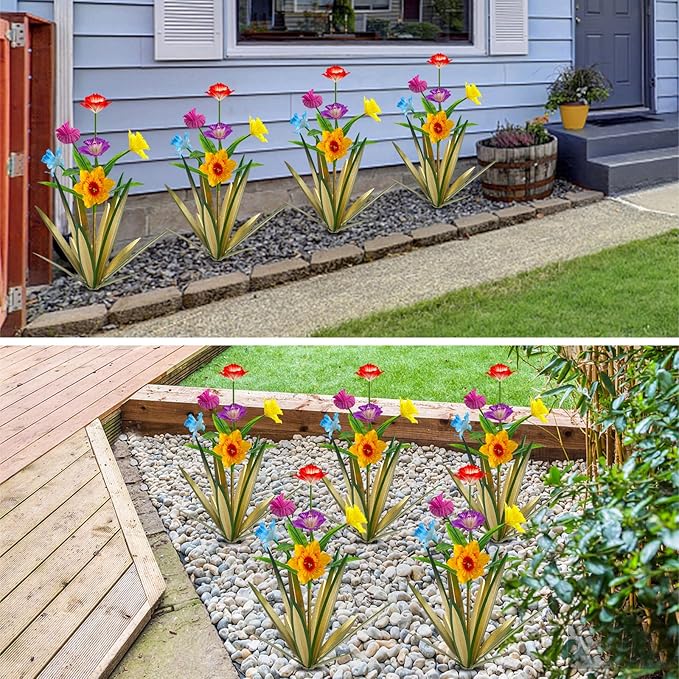 Homight Metal Agave Plant Outdoor Decoration Outdoor Garden Decoration Daffodils Flowers Mexican Yard Art Daffodils Flowers Decorative Garden Gift (3 Big Colorful Daffodil)