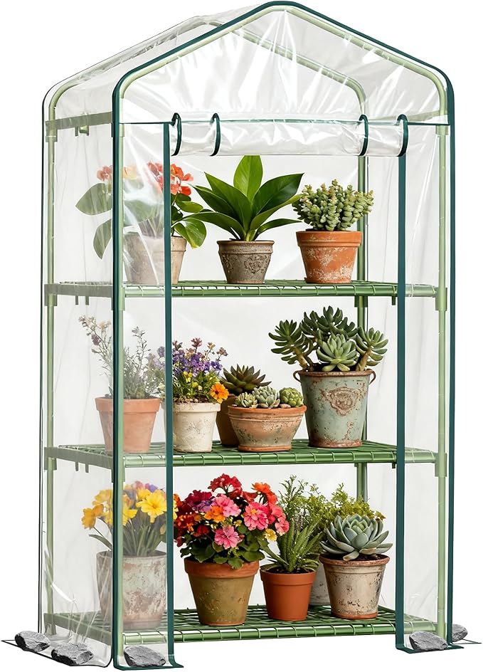Twira 3-Tier Mini Greenhouse Outdoor, Portable Small Greenhouses for Winter, PE-coated Metal Frame & PVC Cover Green House for Outside Plants, Indoor Greenhouse Women Men Gardening Gifts 2.3x1.6x4.2ft