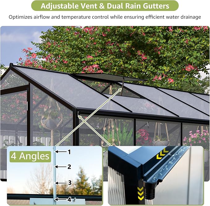 6x10 Ft Greenhouses for Outdoors, UV-Coated Polycarbonate Panels and Aluminium Green Houses for Outside, 2 Roof Vents, Invernaderos para Plantas Exterior, Walk-in Greenhouse Kit for Backyard, Lawn