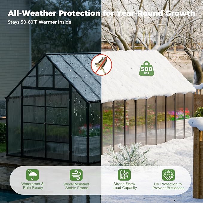 10*20 FT Aluminum-Framed Greenhouses for Outdoors Heavy Duty, Polycarbonate Greenhouse with Quick Setup Structure and Double Door, Walk-in Greenhouse kit for Garden & Backyard
