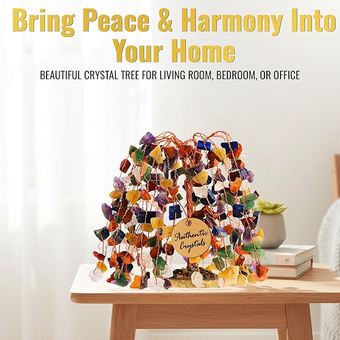 7 Chakra Healing Crystal Tree of Life, Home and Office Desk Décor, Feng Shui Money Bonsai Trees for Postive Energy, Wealth, Good Luck, Protection, Spiritual Gifts, Reiki Healing Crystals and Stones