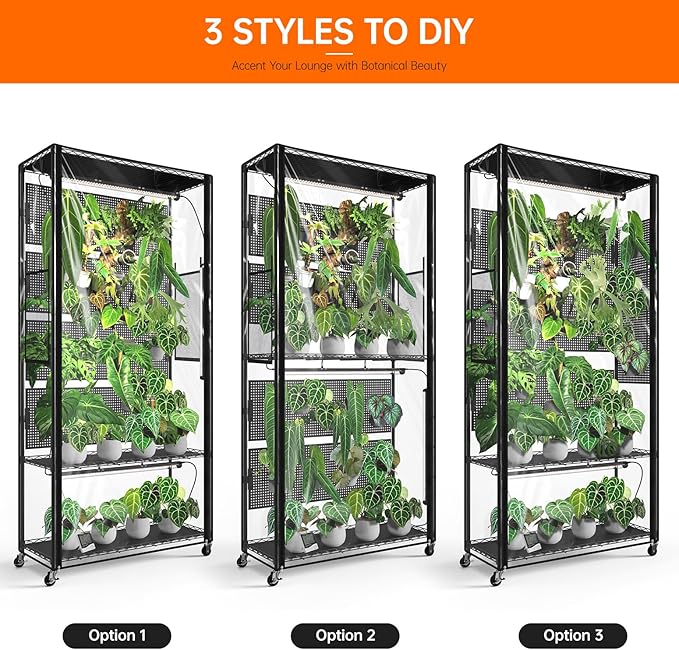 Bstrip Indoor Greenhouse Cabinet with Pegboard, Indoor Greenhouse with Grow Light, 4 Pack 96W Full Spectrum, Ideal for Indoor Plant, Foliage Plants, 35.4"x13.8"x71"