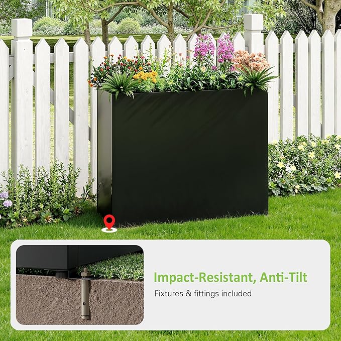 LAHAAP Planter Box Outdoor 38"W x 10.2"D x 30"H- Tall Rectangular Planters for Outdoor Patio/Porch, All-Weather with Anti-dumping Kit, Durable Galvanized Steel, Modern Design for Plants, Flower,Garden
