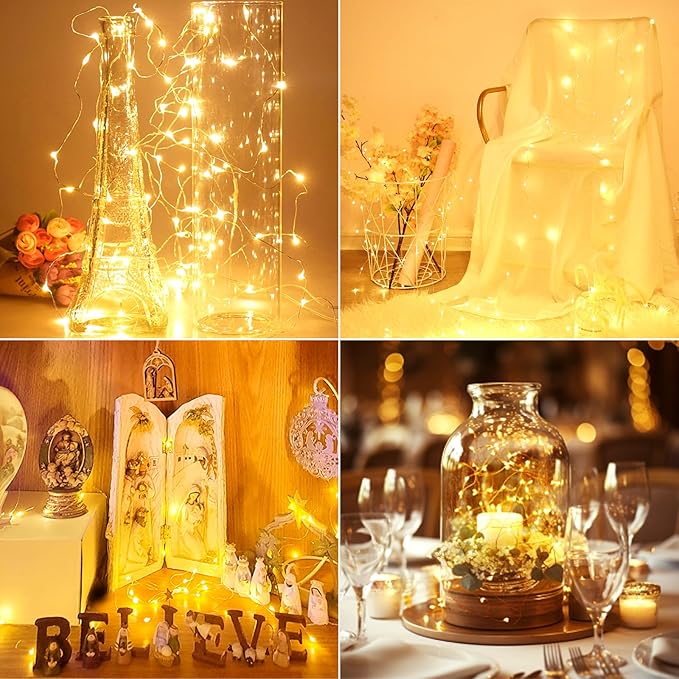 kolpop 3 Pack LED Fairy Lights Battery Operated, Mini Twinkle String Lights Battery Powered Waterproof for Christmas Mason Jars Party,Warm White