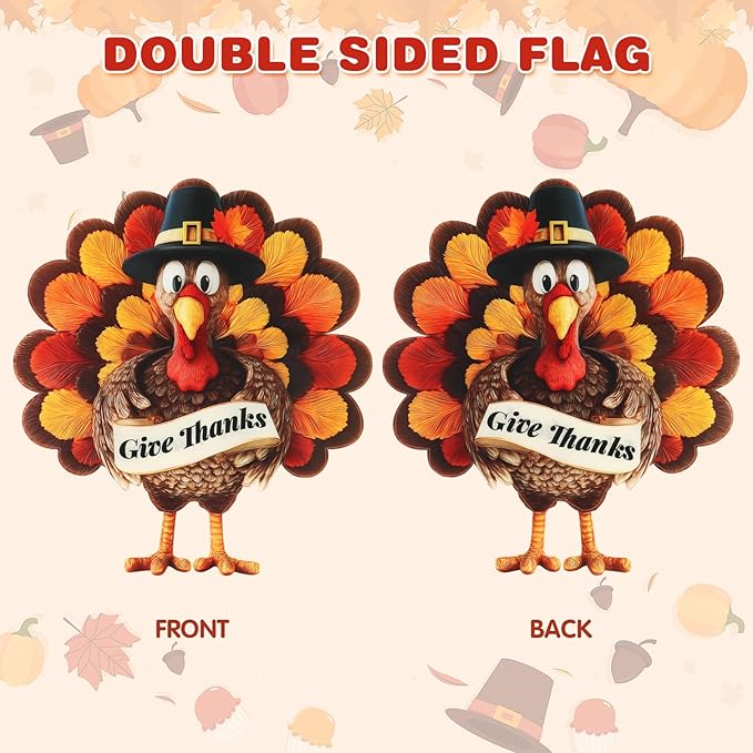 Thanksgiving Garden Flags 12x18 Inch Double Sided, Fall Turkey Yard Flags for Outside, Farmhouse Front Porch Outdoor Autumn Decor Holiday All Seasons Decoration