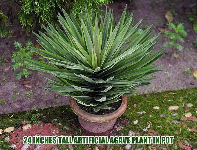 Giegxin 1 Pcs 27'' Artificial Agave Plant in Black Pot Faux Agave Plant Potted with 110 Realistic Leaves UV Resistant Artificial Greenery Outdoor Indoor for Housewarming Gift House Garden