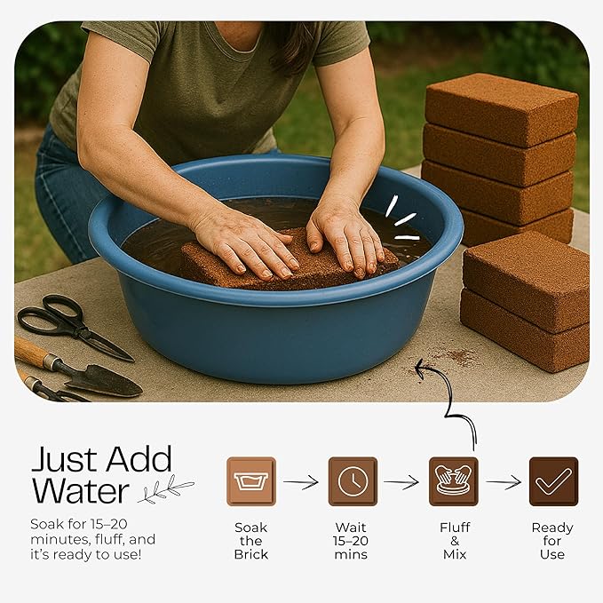 COCONIQ Premium Coco Coir Bricks 12 Pack - Lightweight Cocopeat for Garden Soil, Compressed Coconut Fiber Brick for Potting, Gardening, Planting, Seed Starting, Indoor & Outdoor Plants, Set of 12