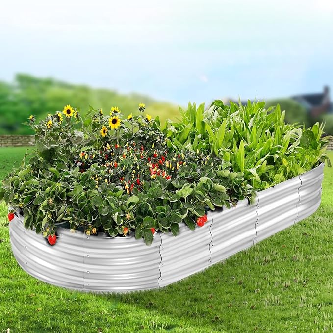 6x3x1FT(2 Pack) Galvanized Planter Raised Beds, Outdoor Metal Raised Garden Bed for Vegetables, Herbs, Flowers (Silver, 6×3×1FT (2-Pack)