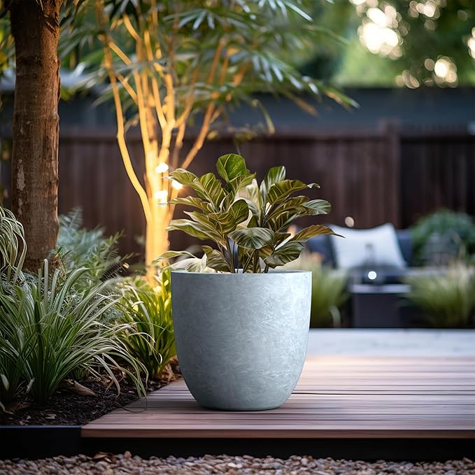 Kante Round Concrete Planter, Large Outdoor Indoor Garden Pots with Drainage Hole, 18-Inch Diameter Flower Pots for Patio, Garden and Home, Slate Gray