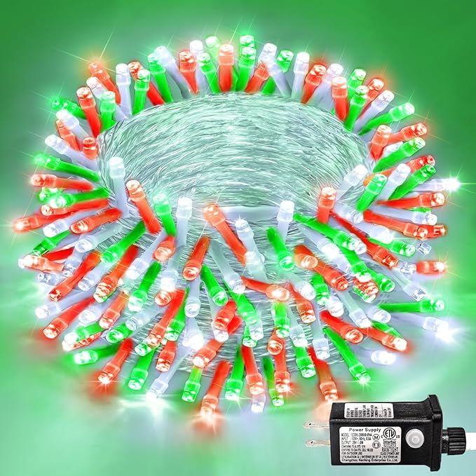 250 LED Christmas Lights Outdoor Waterproof, Plug in Twinkle Fairy String Lights for Bedroom Christmas Decorations, Red White&Green