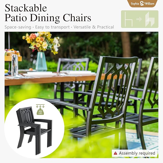 Sophia & William Patio Table and Chairs Set, Outdoor Dining Set for 8, 9 Piece Metal Patio Furniture, 60" Square Table with Wood-Like Tabletop(Geometry)