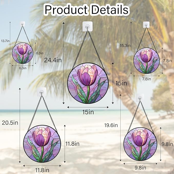 Stained Glass Window Hanging Purple Tulips Flower 6.3" - Suncatcher Door Garden Sun Catcher Home Decor Birthday Mother's Day for Mom Men Woman Parents Her Nana Friend