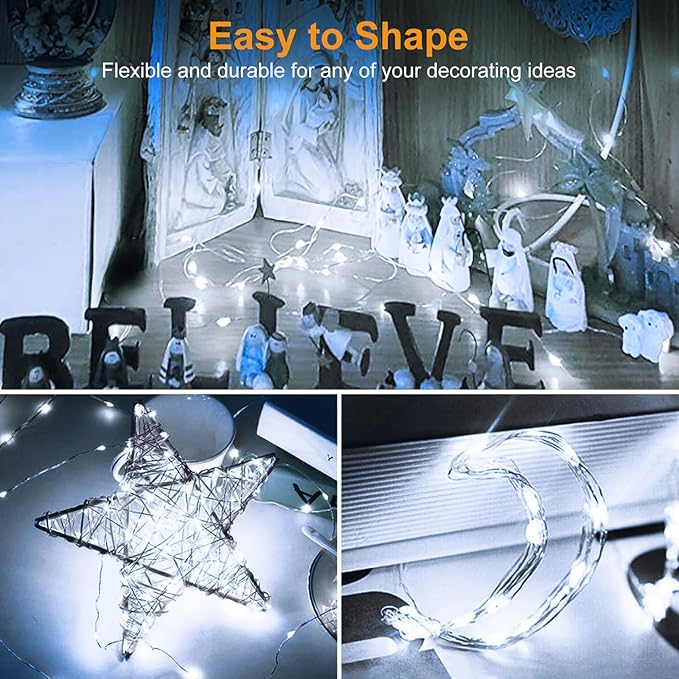 btfarm 16 Pack LED Fairy Lights Battery Operated [3 Modes] Twinkle Lights, 7FT 20 LED Mini String Lights Mason Jars Silver Wire Small Christmas Wedding Party, Cold White