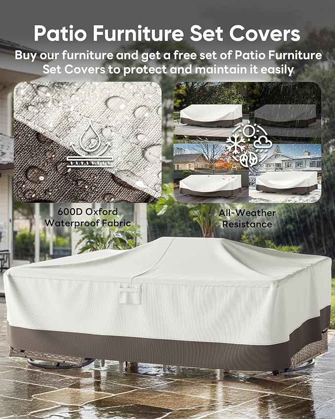 7 Pieces Outdoor Furniture with Fire Pit Deep Seating Outdoor Glider Loveseat with Patio Swivel Chairs Outdoor Furniture Set for Deck Porch Garden Balcony Poolside-Brown/Grey