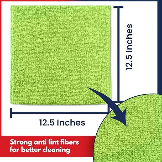 USANOOKS Microfiber Cleaning Cloth Light Green - 12 Pcs 12.5"x12.5" - High Performance - 1200 Washes, Ultra Absorbent Towels Weave Grime & Liquid for Streak-Free Mirror Shine - Car Washing Cloth