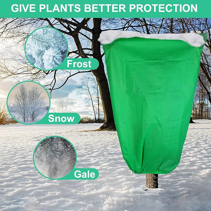 NONMON 4 Pack Plant Covers Freeze Protection 31.5" x 47" - 2.2oz Trees Covers Frost Blanket Plant Frost Cloth for Outdoor Plants Shrubs Flower Fruit with Zipper Drawstring Green