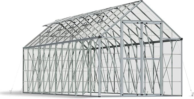 Palram - Canopia Snap & Grow 8 Ft. x 24 Ft. Greenhouse Kit Hobby DIY Walk In Green House Heavy Duty Polycarbonate, Aluminium Frame, with Lockable Door and Vent for Outdoors, Garden, Backyard In Silver