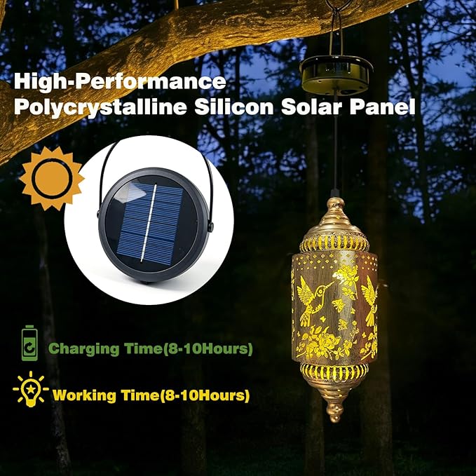 Hummingbird Solar Lantern Outdoor Garden Decor (2 Pack) Solar Lights Outdoor Waterproof, Hanging Lanterns Outdoor for Patio Pathway Yard Porch Backyard Gardening Gifts for Women Mom Grandma.