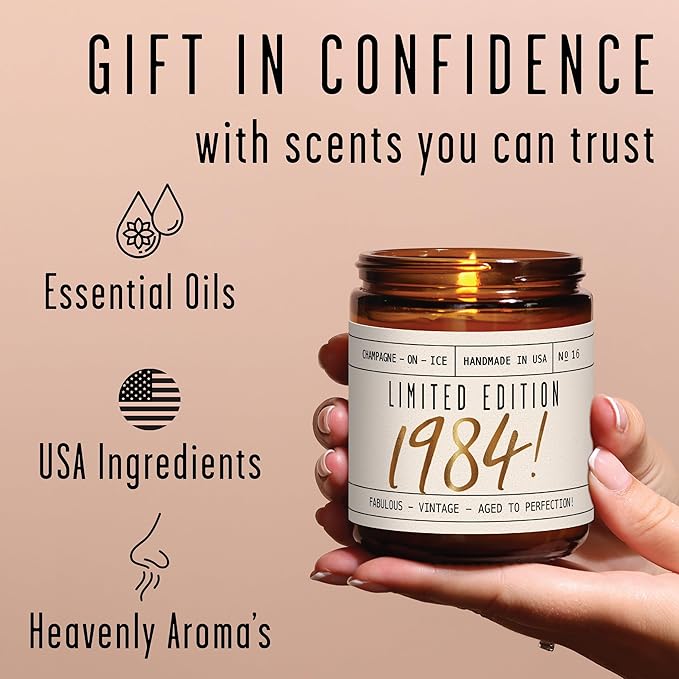 42nd Birthday Gifts for Women - 'Limited Edition 1984' Soy Candle, w/Champagne on Ice I 42 Birthday Gift for Her Ideas I 9oz Reusable Jar, 50Hr Burn, Made in USA
