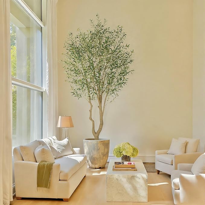 Nafresh Majestic Faux Olive Tree 10ft – Artificial Olive Tree Indoor & Outdoor with Lifelike Leaves & Textured Branches for Living Room, Office, Entryway,Patio