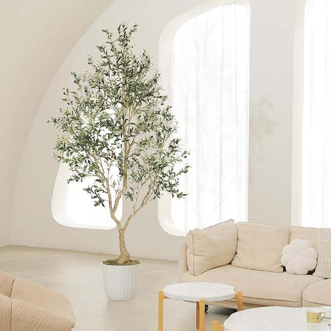 8ft Faux Olive Tree - Olive Trees Artificial Indoor with Large Olive Branches and Lifelike Olive - Artificial Olive Tree for Home Office House Living Room Decor