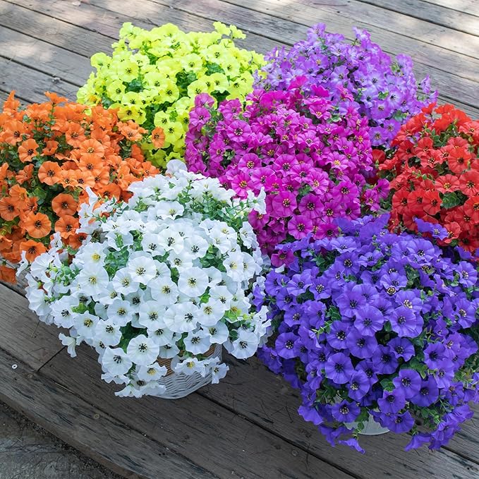 VDVST Artificial Flowers for Outdoors,UV Resistant Artificial Outdoor Flowers,Not-Fading Faux Flowers for Outdoor Planters for Front Door Porch Yard Patio Garden Home Decor,12 Bundles,Fuchsia