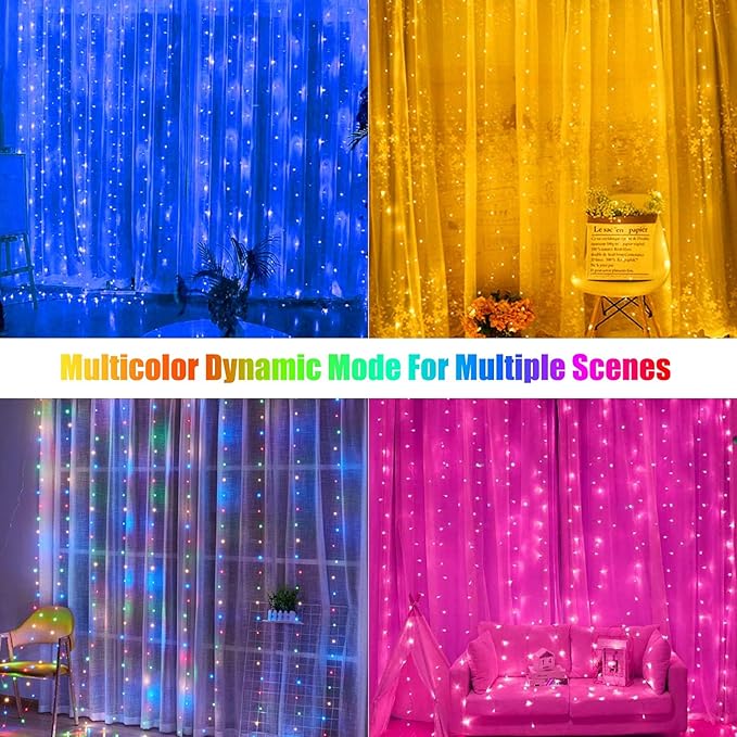 16 Colors Changing Curtain Lights - 400 LED 14.8 X 9.8 FT Fairy String, 7 Modes Twinkle with Remote, Backdrop Wall Hanging Dripping for Bedroom Backyard Halloween Christmas Decor