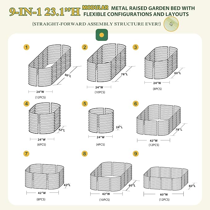 BlueWish 8ftx2ftx2ft Raised Garden Bed, Raised Garden Beds with 2 Aluminum Support Rods, Galvanized Steel, Rubber Strips, Planter Raised Beds for Vegetable, Flower, Herbs