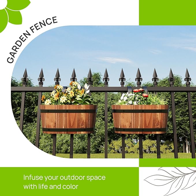 Wooden Hanging Planter for Railing Fence Outdoor Planter Railing Planter Boxes for Plants Wall Planters Window Flower Box Hanging Bucket Pots Countryside Plant Holder (Brown,2pcs,Small)