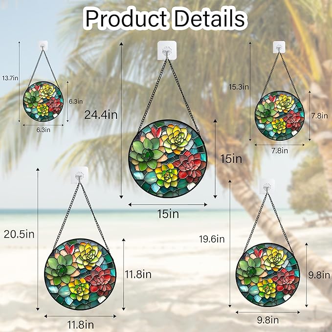 HWRHTR Stained Glass Window Hanging - Red Green Succulent Plants Suncatcher for Doors Window Home Sun Catchers Decor Christmas Mother's Day Birthday Gifts for Teacher Women Men Mom Nana 11.8 in