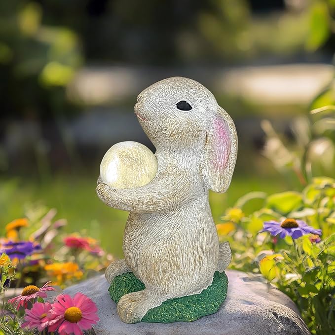 Solar Garden Statue Rabbit Outdoor Decor, Bunny Figurines with Solar Lights, Yard Decorations for Patio Balcony Yard Lawn Ornament - Unique Birthday Easter Housewarming Gifts for Women, Mom, Grandma