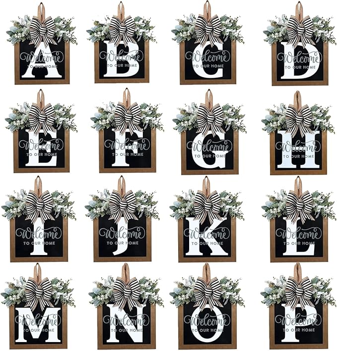 Last Name All Year Wreath, for Front Doors, Spring, Fall, 26 Last Name Letters All Year Round Wreaths, Suitable for Wedding Decorations, Home Porches, Farmhouses, Yards, Garden Decorations, Gifts (Q)