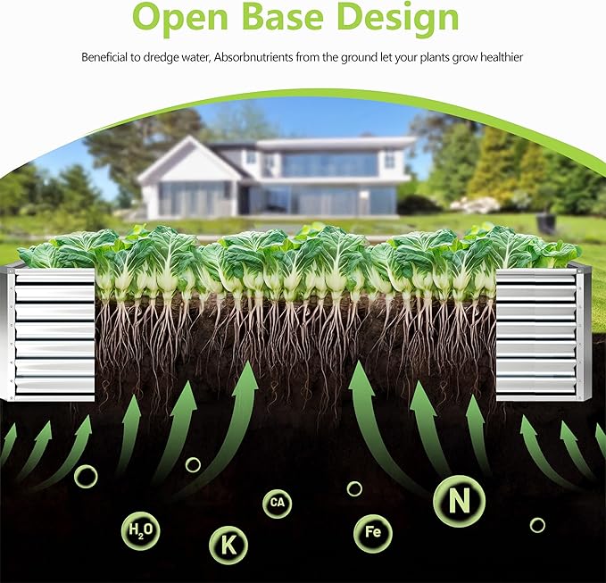 8x4x2FT Galvanized Raised Garden Bed Kit, Galvanized Planter Raised Garden Boxes Outdoor, Large Metal Raised Garden Beds for Vegetables-Silver