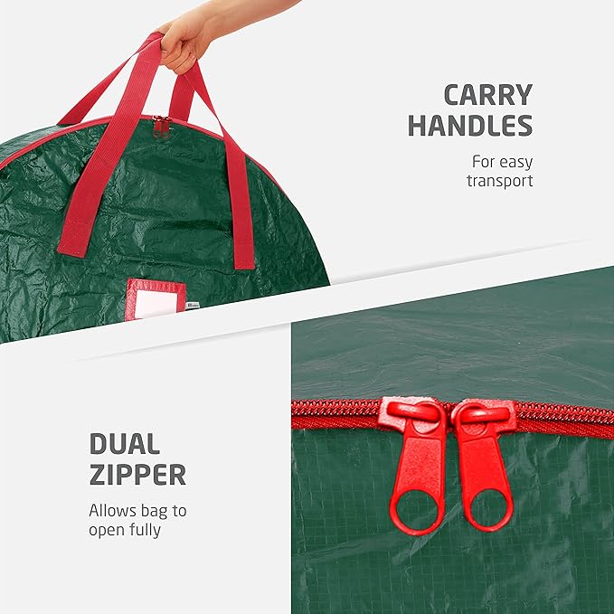 ZOBER Christmas Wreath Storage Container 30 Inch - Wreath Bag for Artificial Wreaths Box - Dual Zippered Wreaths Storage Bag with Strong Durable Handles - Green