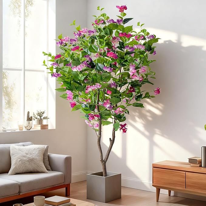 6FT Artificial Bougainvillea Tree Artificial Tree Tall Potted Fake Bougainvillea Trees for Outdoor Indoor Lifelike Potted Faux Plants with Wood Trunk and Flowers Office Wedding Home Decor