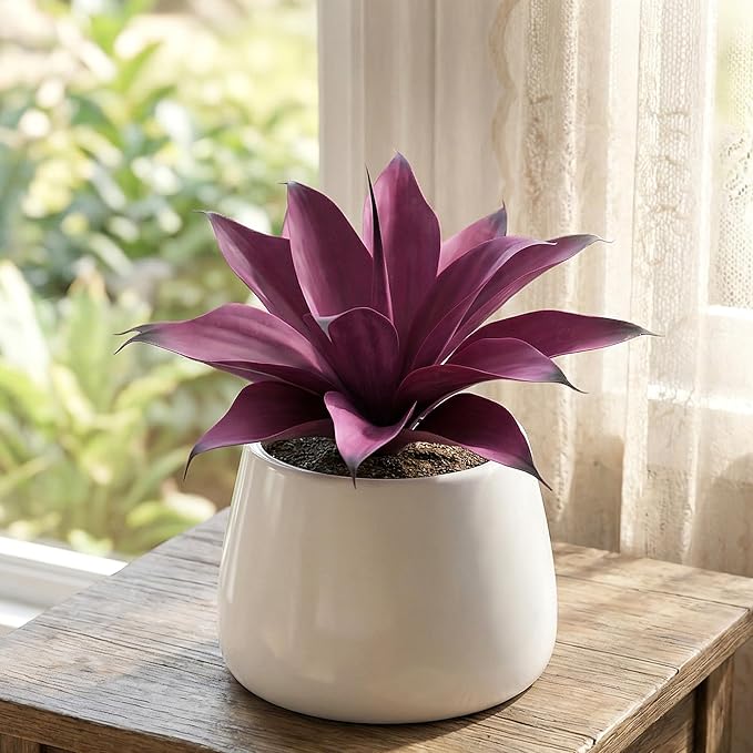 Artificial Agave 15In Faux Agave Fake Greenery Outdoor Artificial Plant Fake Plant for Indoor Home Decoration Plastic Plant Outdoor Decoration Front Porch Decor Simulation Plants 2Pack,Purple