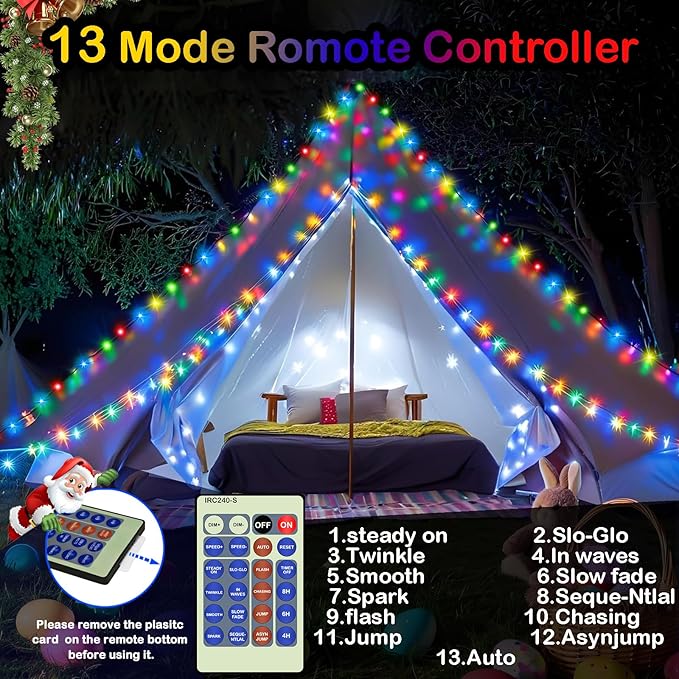 Decute 500LED 164FT Fairy String Lights Christmas Lights Green Copper Wire with Remote, Firefly Starry Light for DIY Christmas Tree Costume Wedding Party Table Centerpiece Decor Multicolor