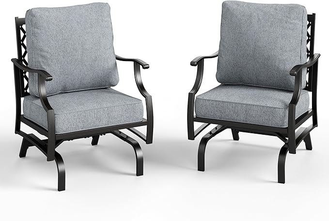 Patio Chairs Set of 2, High Back Outdoor Patio Metal Chairs with 5.75" Thick Cushions for Bistro Balcony Porch Deck and Yard, Grey