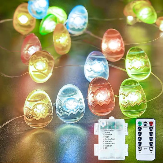 Easter Decorations Easter Egg Lights, Pastel Fairy Lights Battery Operated with Remote & 8 Modes & Timer, Waterproof Twinkle String Light Indoor Outdoor for Spring Themed Party Home Decor (Multicolor)