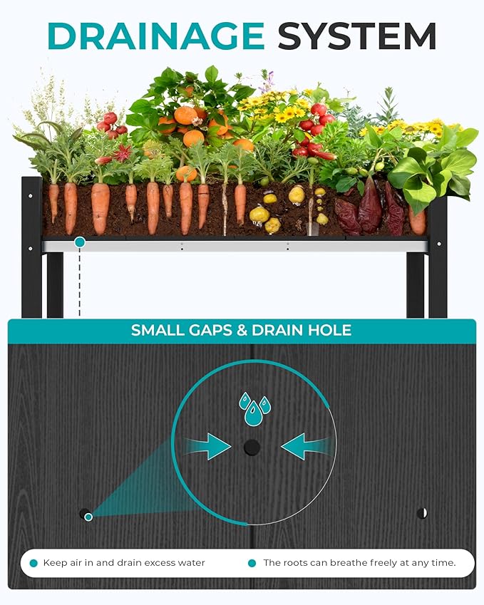 SERWALL Raised Garden Bed with Legs Set of 2, 43"×17"×30" Large HDPE Elevated Planter Box for Vegetables Flower Herb Patio, All Weather Use-Black