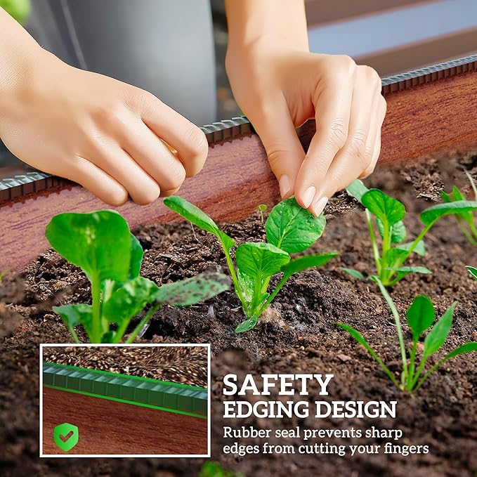 Outsunny 8' x 2' x 1' Galvanized Raised Garden Bed Kit, Outdoor Metal Elevated Planter Box with Safety Edging, Easy DIY Stock Tank for Growing Flowers, Herbs & Vegetables, Dark Brown