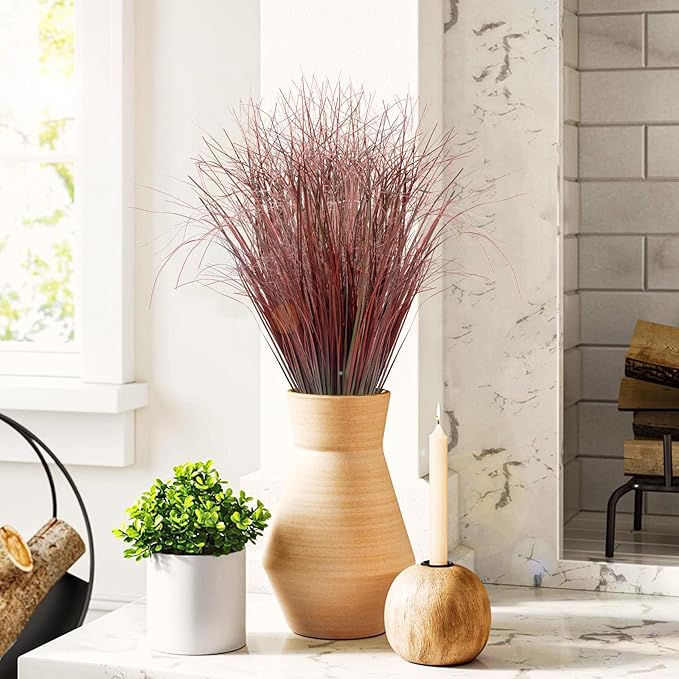 LUZOGA 48Pcs Artificial Grass Plants, Faux Shrubs Wheat Grass, Artificial Tall Grasses Fake Plants for Outdoor Decor,Artificial Greenery Stems Weed for Room Indoor Home Decor（Red）