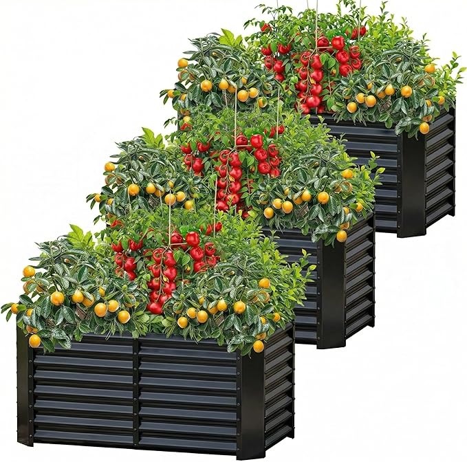 AHEONLAR 3 Pack 4×2×2ft Galvanized Raised Garden Beds, Rectangle Durable Planter Boxes Outdoor for Vegetables, Fruits, Flowers and Plants, Quick Assembly, Black
