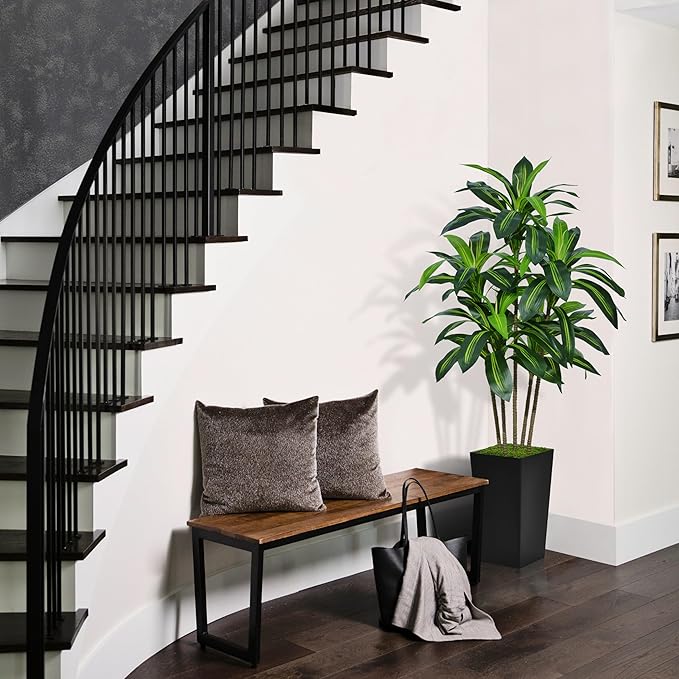ASTIDY Artificial Dracaena Tree 5FT - Faux Tree with Black Tall Planter - Fake Tropical Yucca Floor Plant Potted - Artificial Silk Tree for Home Office Living Room Decor Indoor