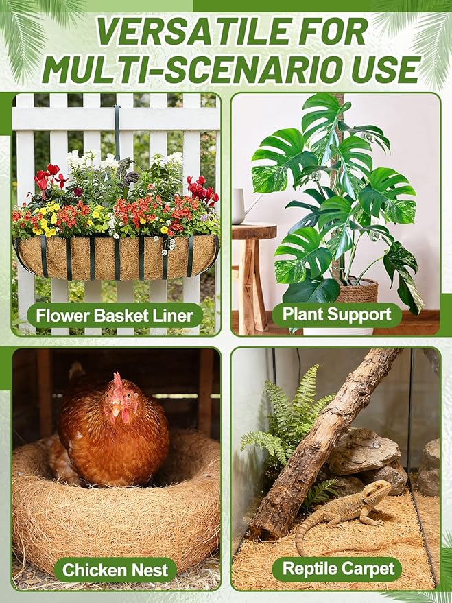16'' x 120'' Natural Coco Liners for Planters - Coconut Fiber Hanging Basket Liner for Window Box Raised Bed Liner Garden Decoration