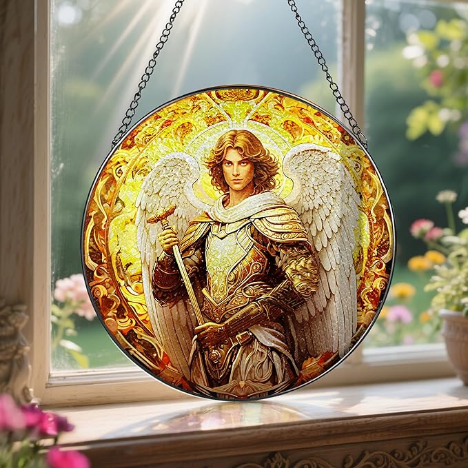8-Inch Archangel Stained Glass Suncatcher Ornament, Stained Glass Window Hanging & Decor, Religious Ornament, Religious Holiday Decor — Christian Gifts, Religious Gifts, Gift for Christmas