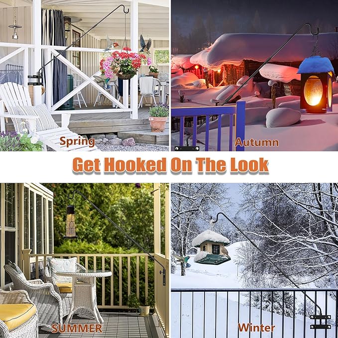 IVOODi Heavy Duty Deck Hook-Deck Railing Plant Hanger, 29 to 43 Inch Extended Bird Feeder Hanger W/Double Clamps,Versatile Deck Shepherd Hook for Hanging Bird Feeders,Lanterns,Planters etc.