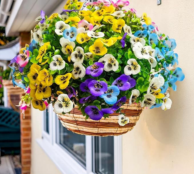 Thinktral Artificial Flowers for Outdoors Fake Plants, 12pcs Fake Flowers Artificial Plants Outdoor UV Resistant,Silk Faux Flowers Shrubs Greenery Plants for Porch Garden Patio Window Box Decor