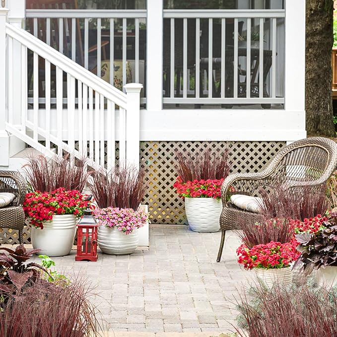 LUZOGA 48Pcs Artificial Grass Plants, Faux Shrubs Wheat Grass, Artificial Tall Grasses Fake Plants for Outdoor Decor,Artificial Greenery Stems Weed for Room Indoor Home Decor（Red）