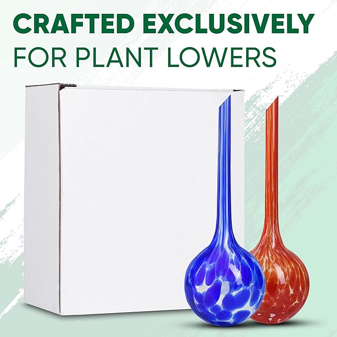 Mission Gallery Plant Watering Globes Set of 2 - Large Self Watering Globes for Indoor & Outdoor Plants - Multicolored, Automatic, Glass Watering Bulbs for Daily Use, Plant Watering Devices